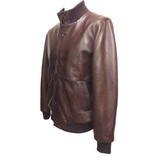 Men's Leather Funnel Neck Bomber Jacket 2