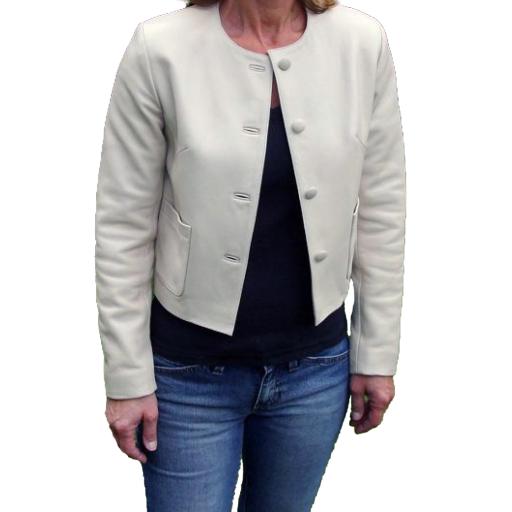 Women's Leather Collarless Jacket 3