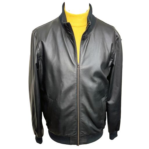 Mens Leather Funnel Neck Bomber Jacket 1